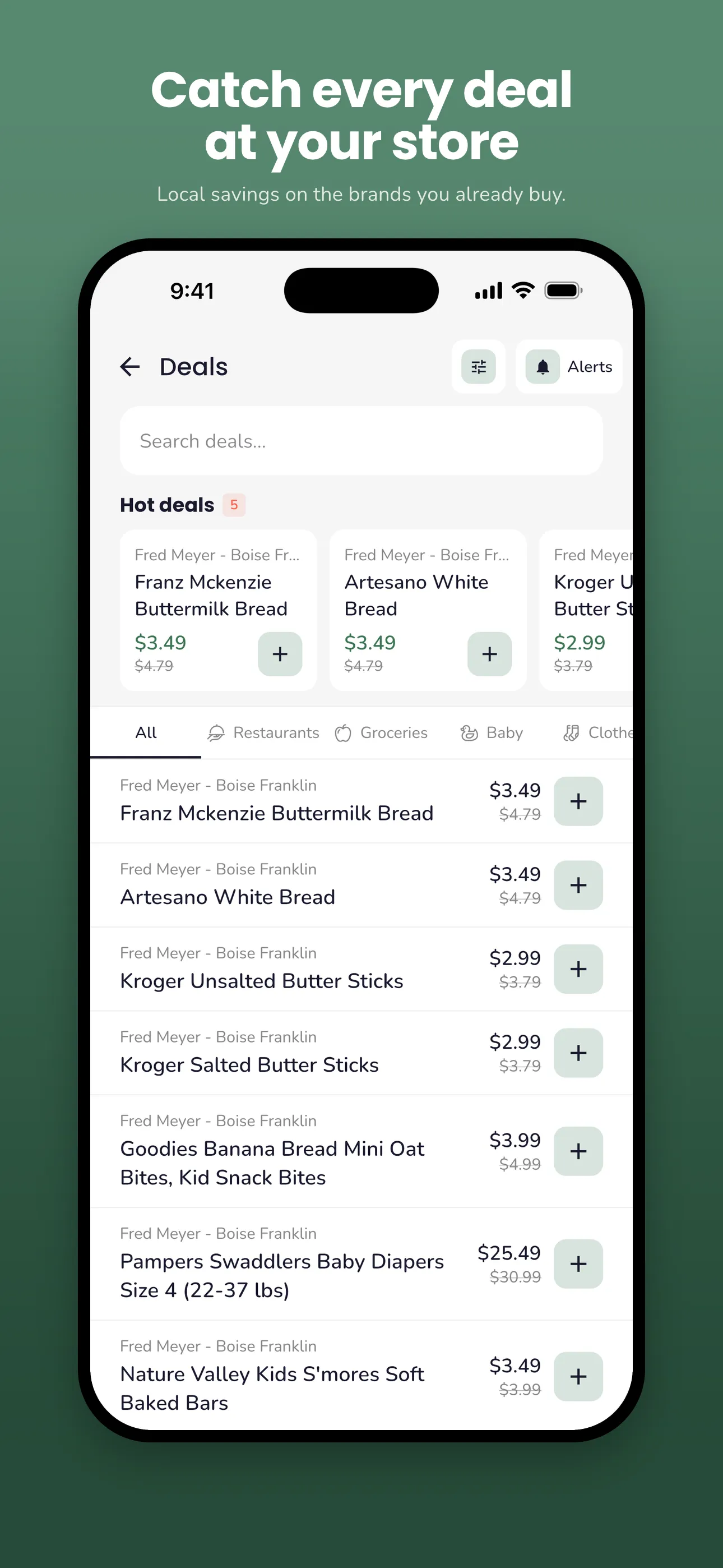 Trellis deals listing discounted groceries at nearby stores
